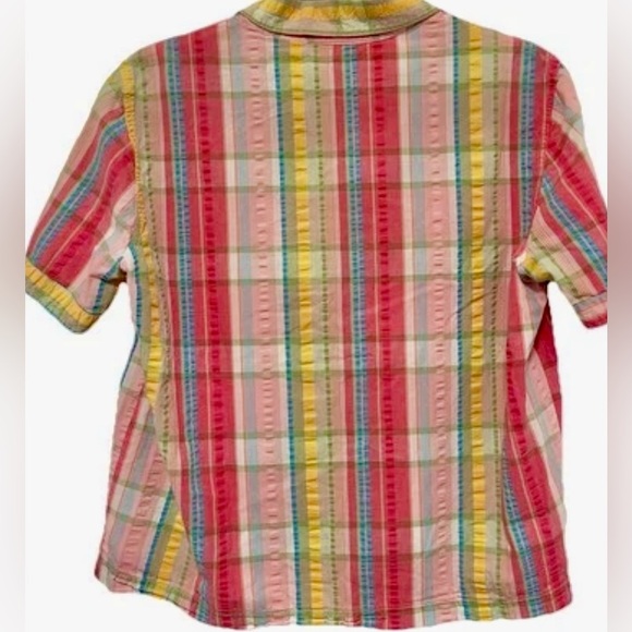 Ms Lee Coastalcore Rainbow Plaid Button Up Top Seersucker Retro Y2K‎ Size 6/8 - Picture 3 of 9
